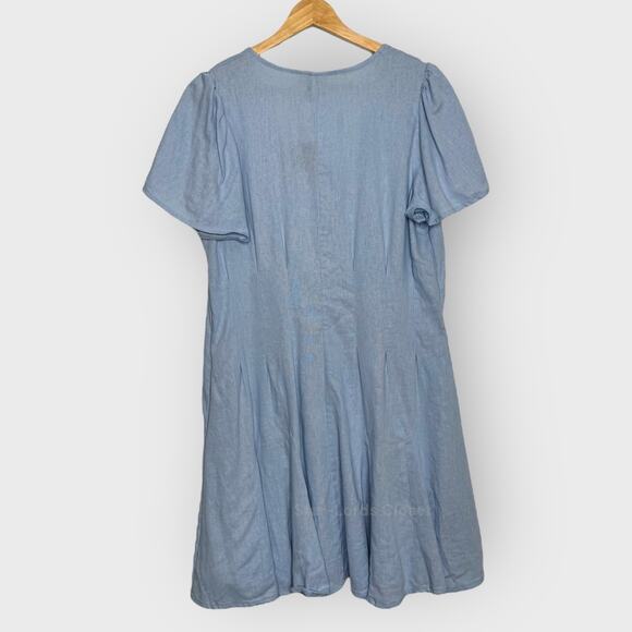 Universal Thread Medium Blue Short Sleeve V-Neck A-Line Dress Cottagecore Denim - Picture 7 of 9